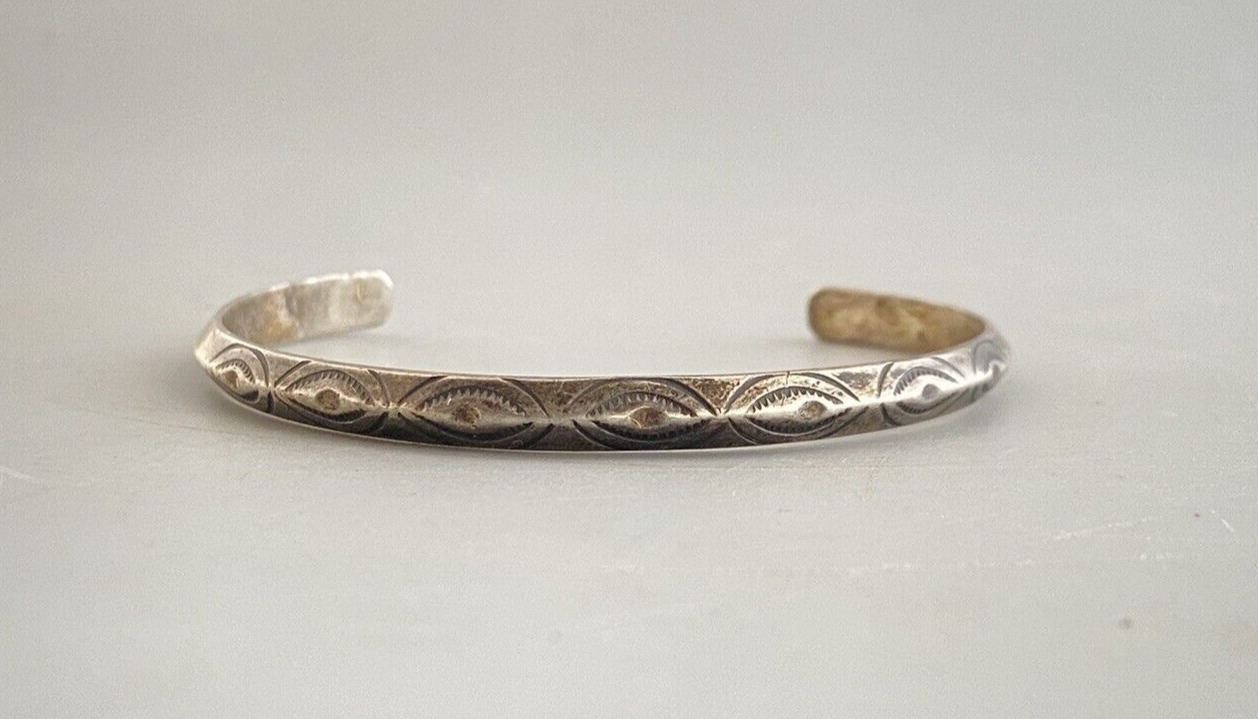 Old Pawn Navajo Sterling Silver Handstamped  Bracelet -