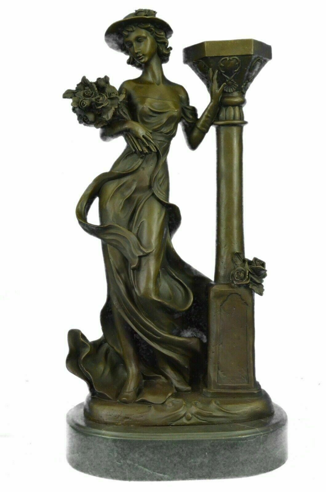 Bronze Sculpture Gorgeous Flower Woman Blossom Nouveau Decor Statue Figurine NR