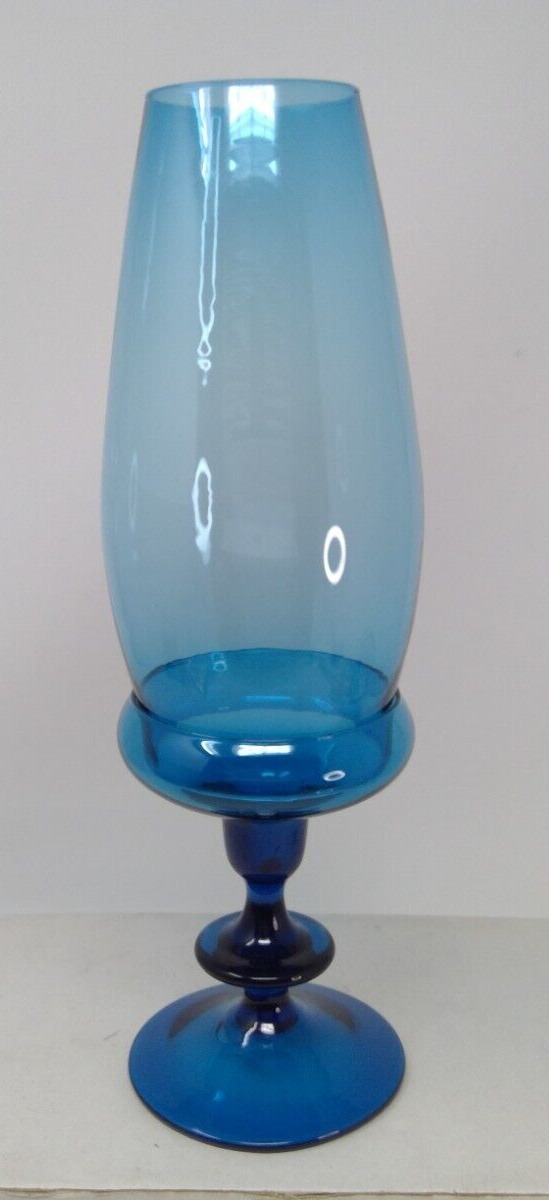 MCM Blue Glass 2 Piece Candleholder with Shade