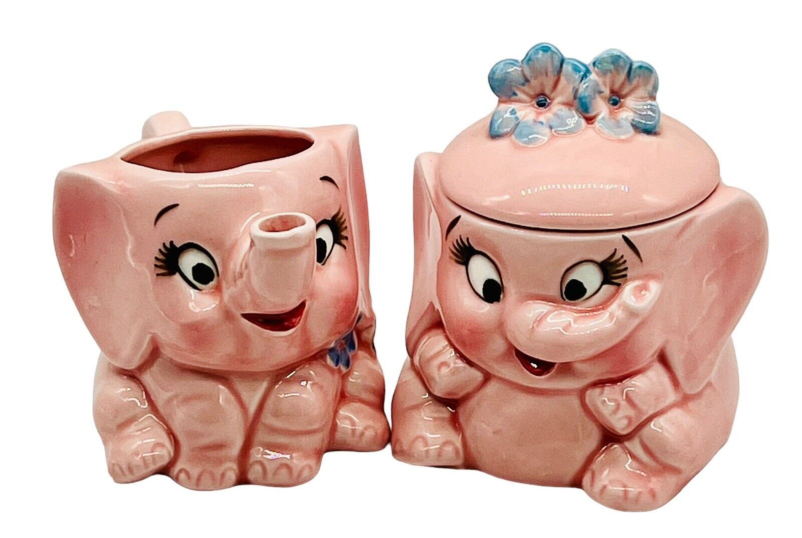 Lefton Pink Elephant Covered Sugar Bowl Creamer Ceramic 3977 Vintage