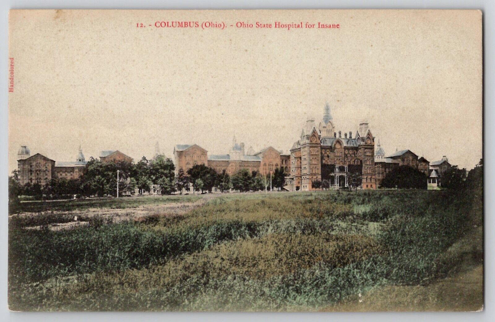 Ohio State Hospital For the Insane Asylum Columbus Postcard Hand Colored 1905-07