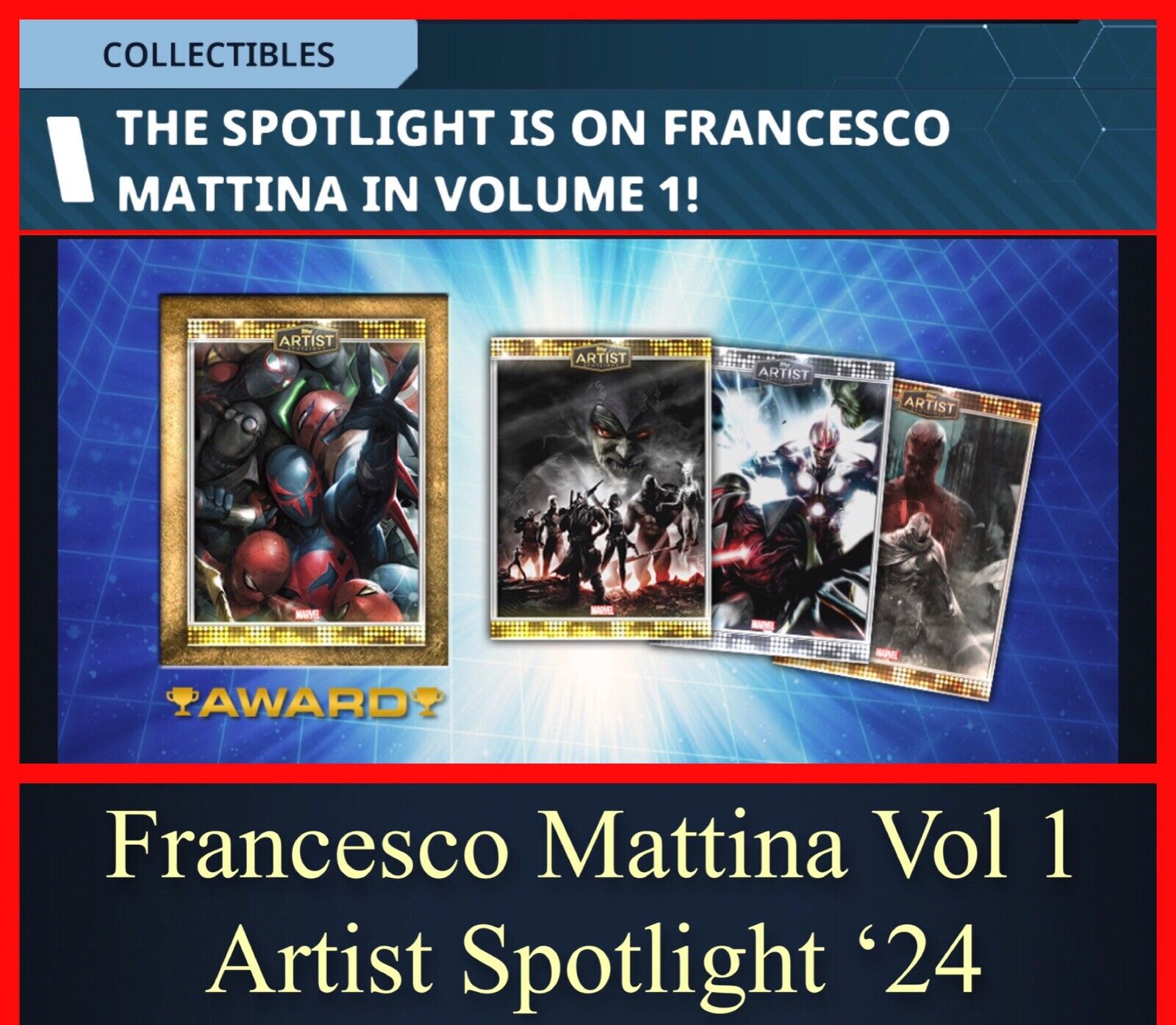 FRANCESCO MATTINA V1 ARTIST SPOTLIGHT-ALL 4 EPICS NO AWARD-TOPPS MARVEL COLLECT