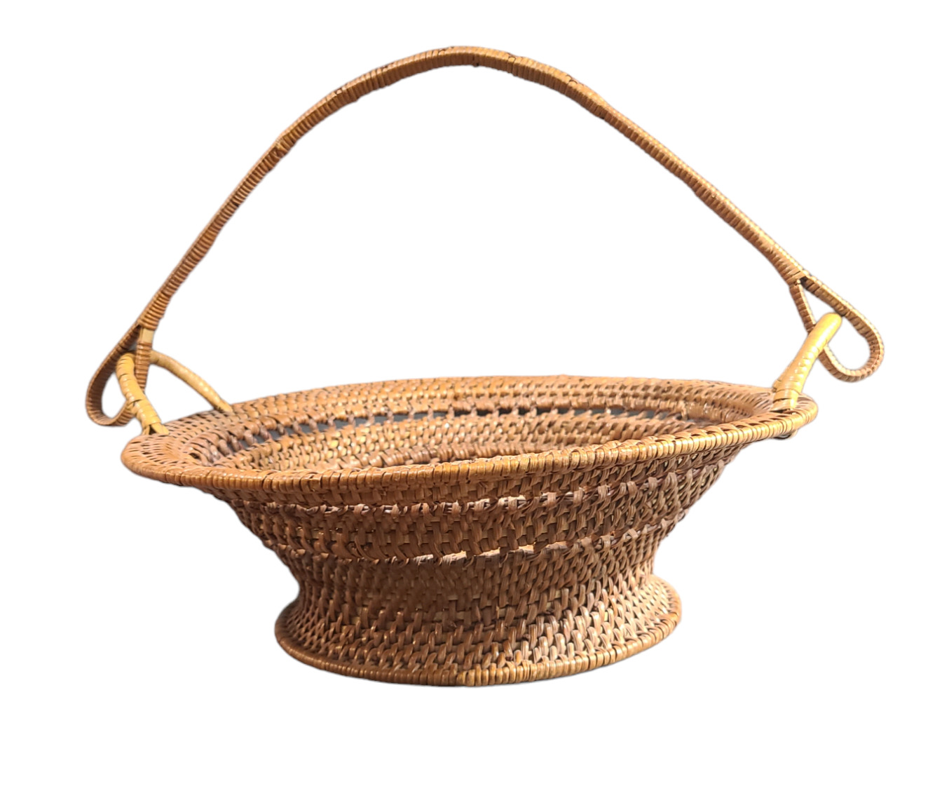 Vintage Wicker Tightly Woven Basket w/ Handle 12.5'' Diameter