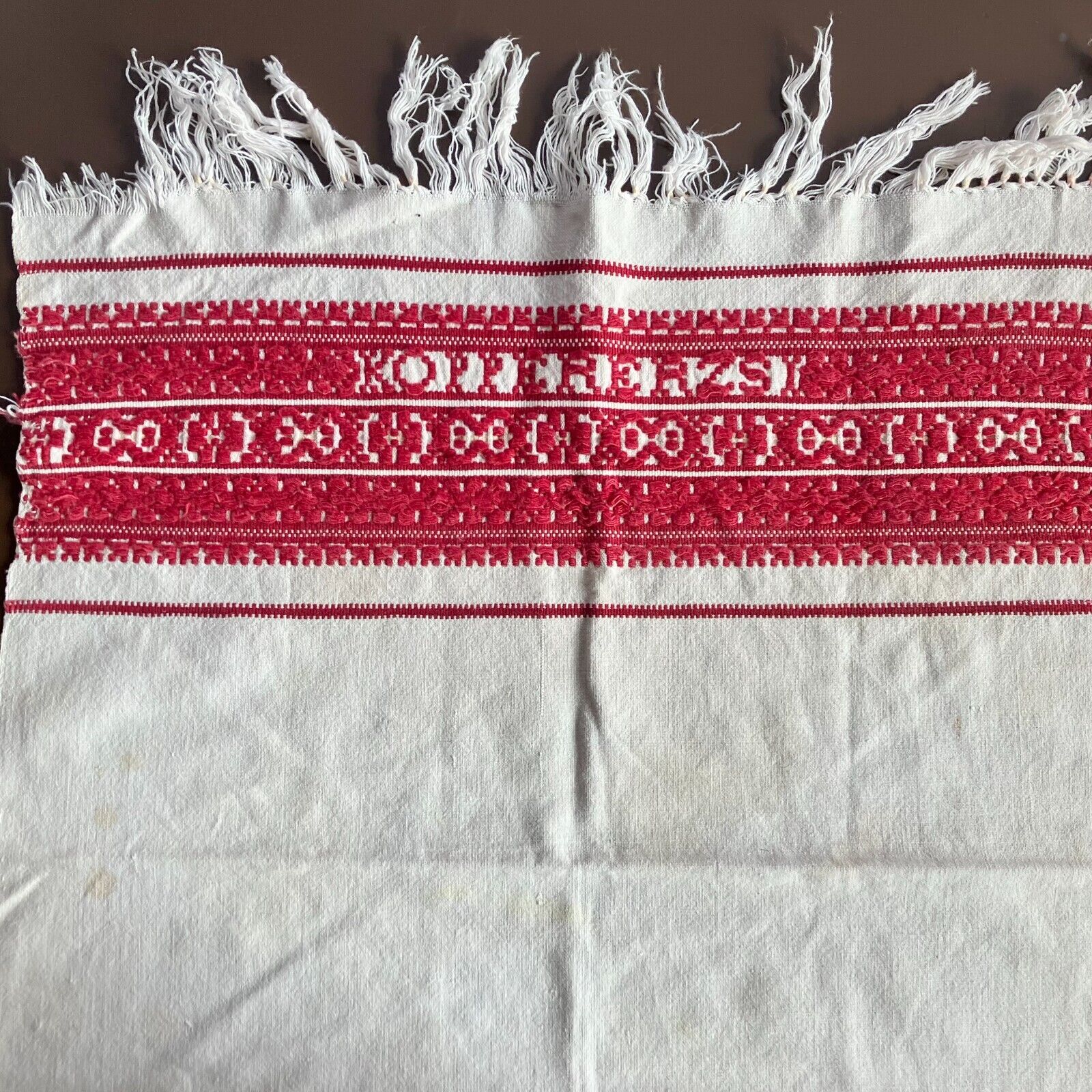 Vintage Hungarian Traditional Woven Table Cover Signed Erzsi Kopper