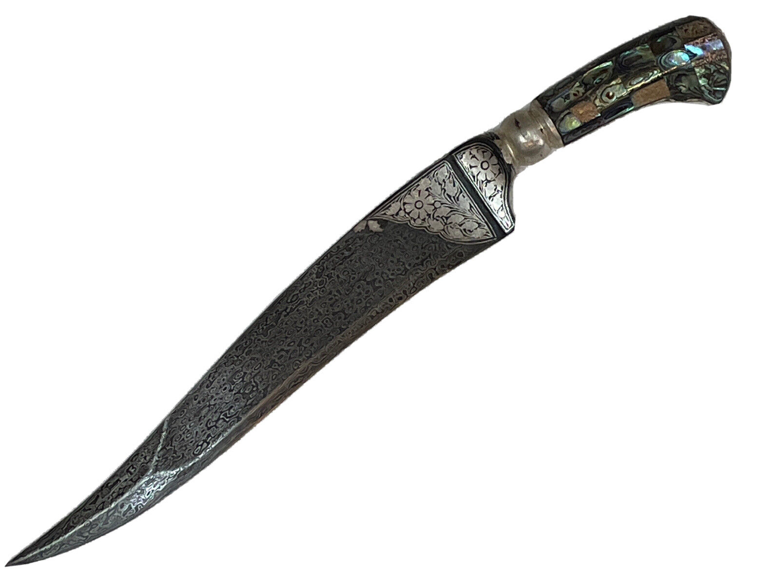 Indo Persian Silver Kofthgiri Worked Knife Dagger real Natural abalone grips