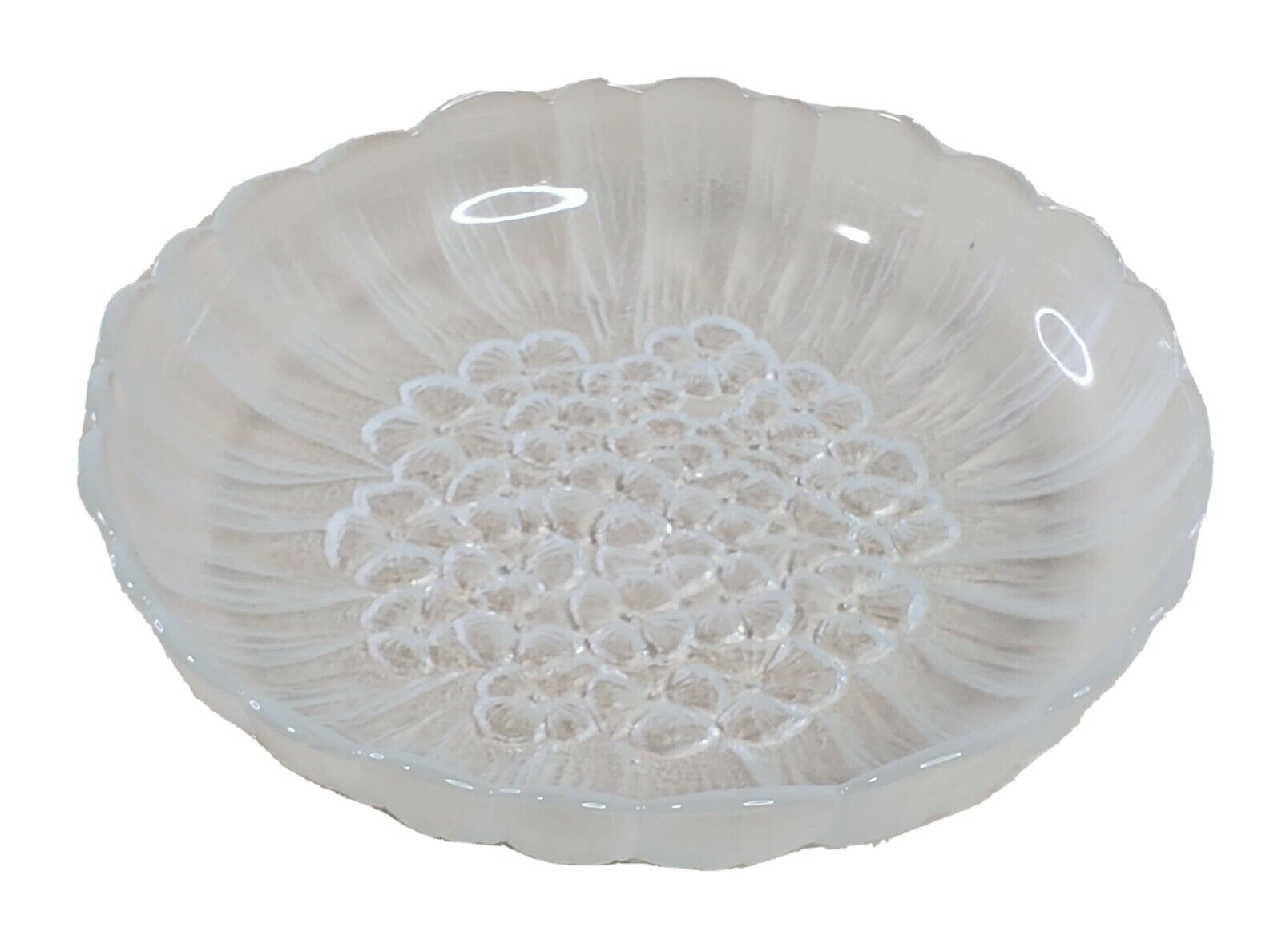 Clear Glass Bowl Pansy Flowers Textured Bottom 7.5” Wide Serving Nuts Candy Chip