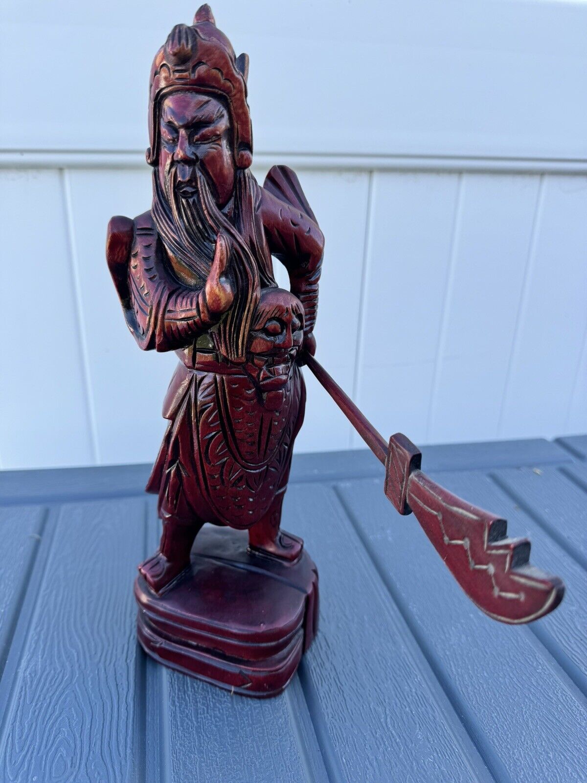 Wood Incense Burner Holder Statue Folk Art Asian Man Carved Figurine