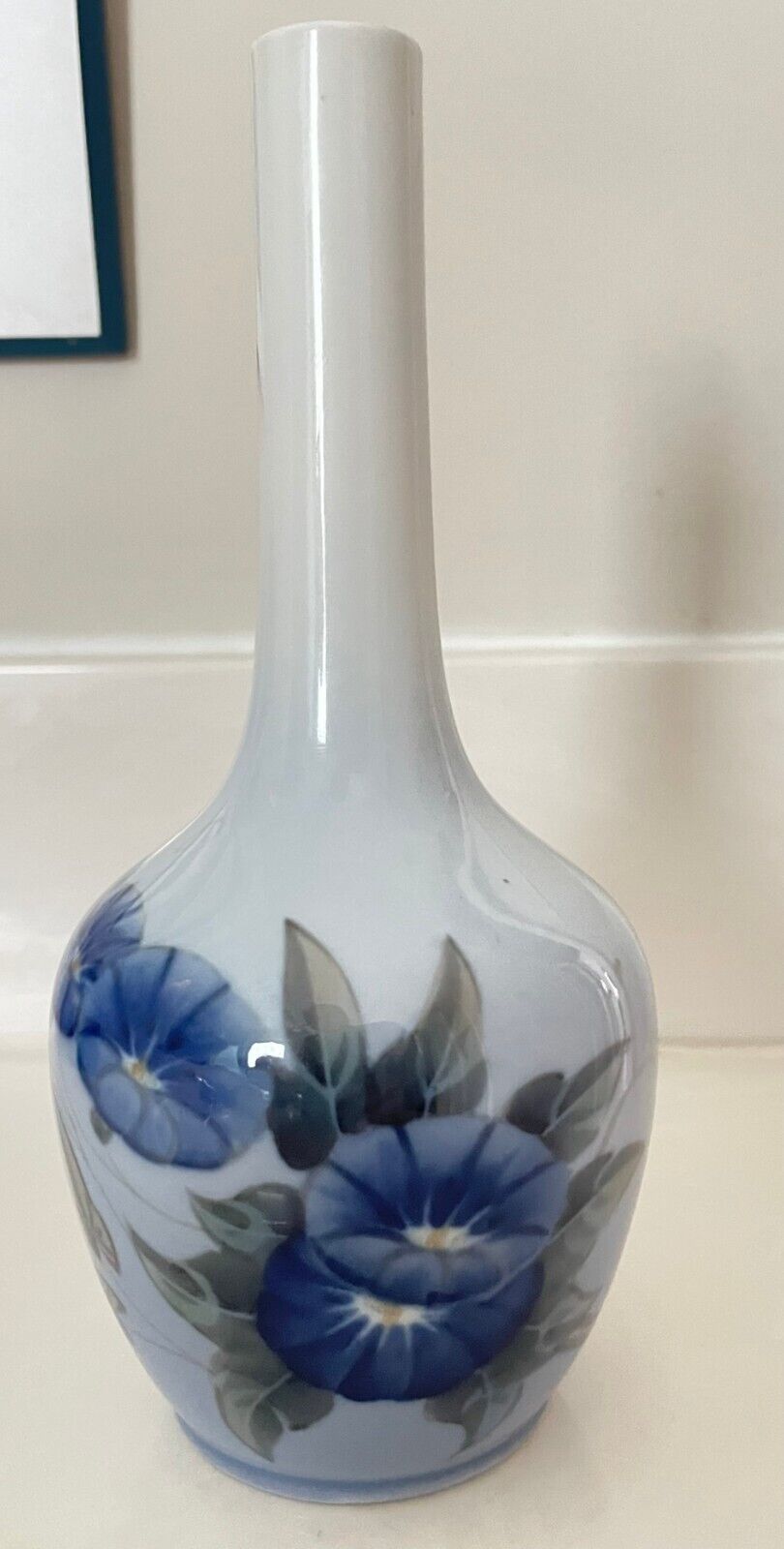 Vintage Royal Copenhagen Hand Painted blue morning glory flower bud vase