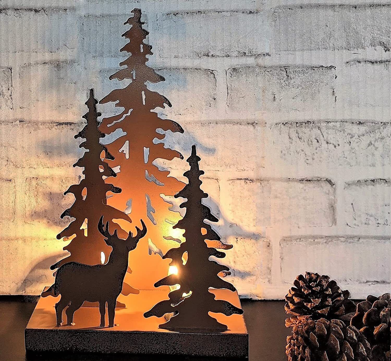Rustic Metal Deer Forest Silhouette Ambient Night Light NightStand Table Lamp