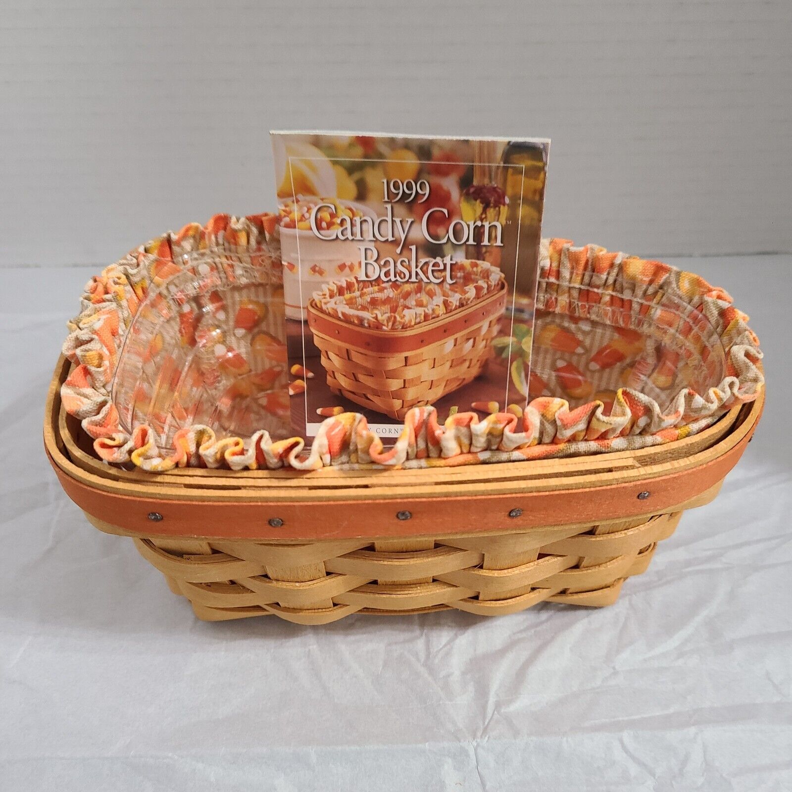 Longaberger 1999 Fall Halloween Candy Corn Basket Protector Liner  Signed 