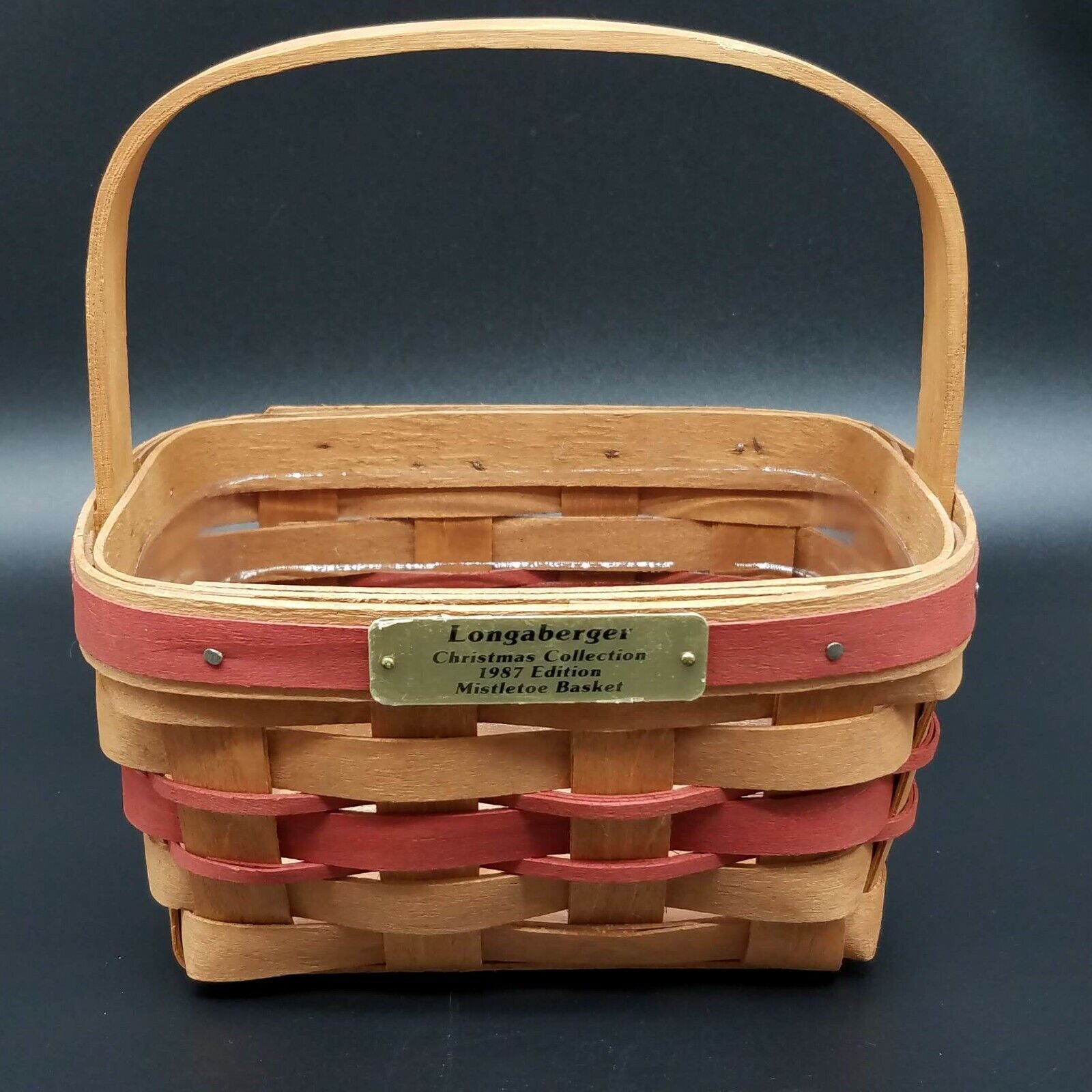 Longaberger 1987 Red Mistletoe Christmas Basket+Prot. SIGNED BY TAMI LONGABERGER