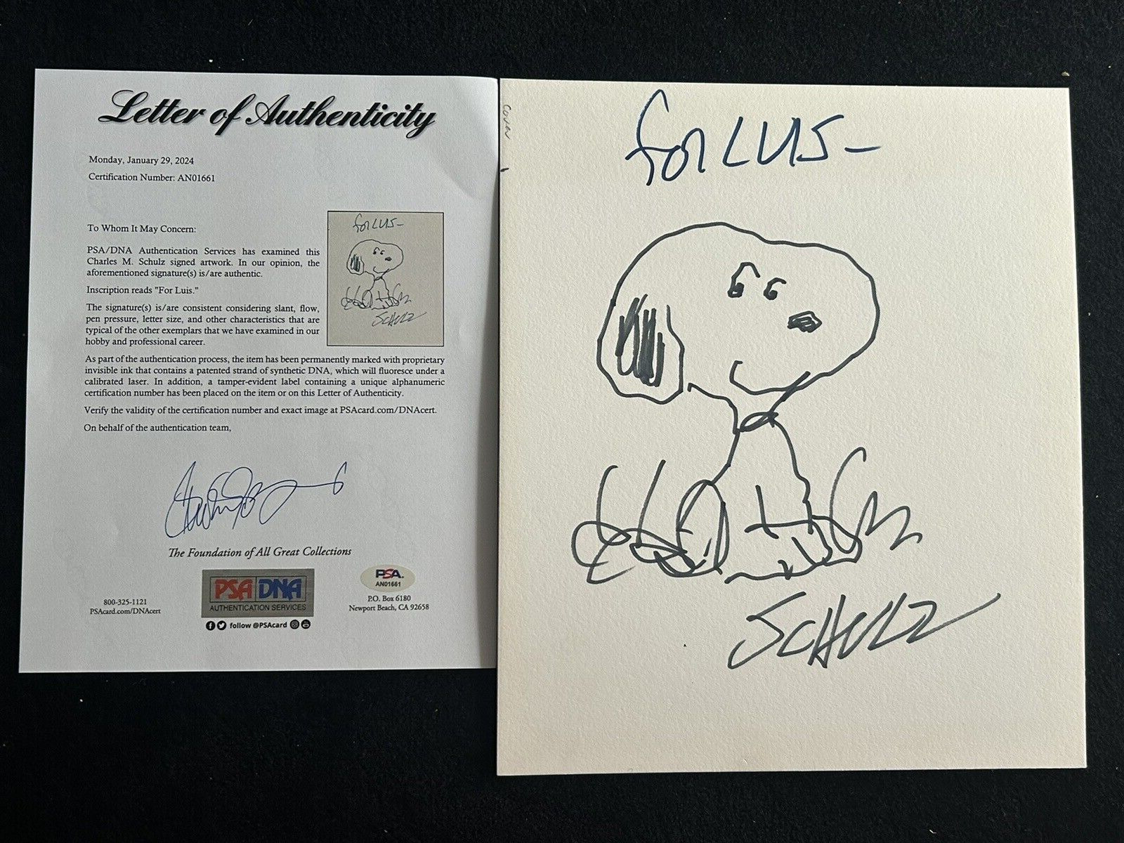 1998 Charles M. Schulz Hand Signed Snoopy Sketch 11x13 Autographed PSA Full LOA