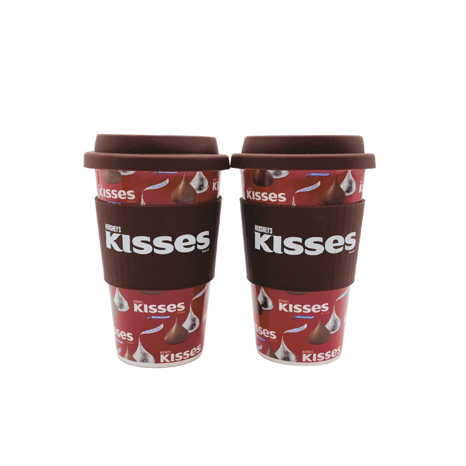 Hershey Kisses Travel Mug, Ceramic, Silicone Lid and Sleeve, 12 oz, Set of 2