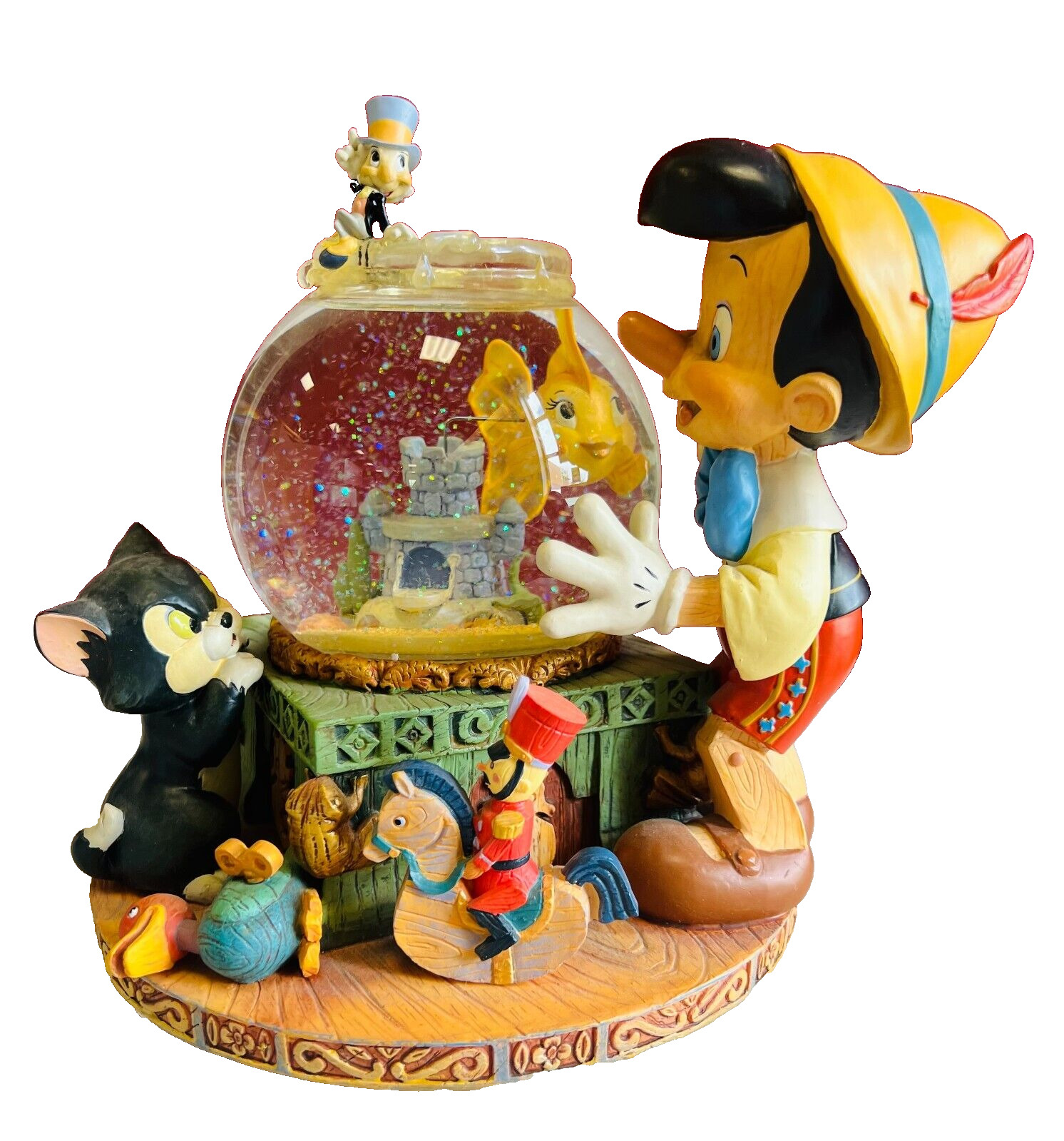 RARE Disney Pinocchio Toyland Fishbowl Cleo Figoro Musical Snow Globe