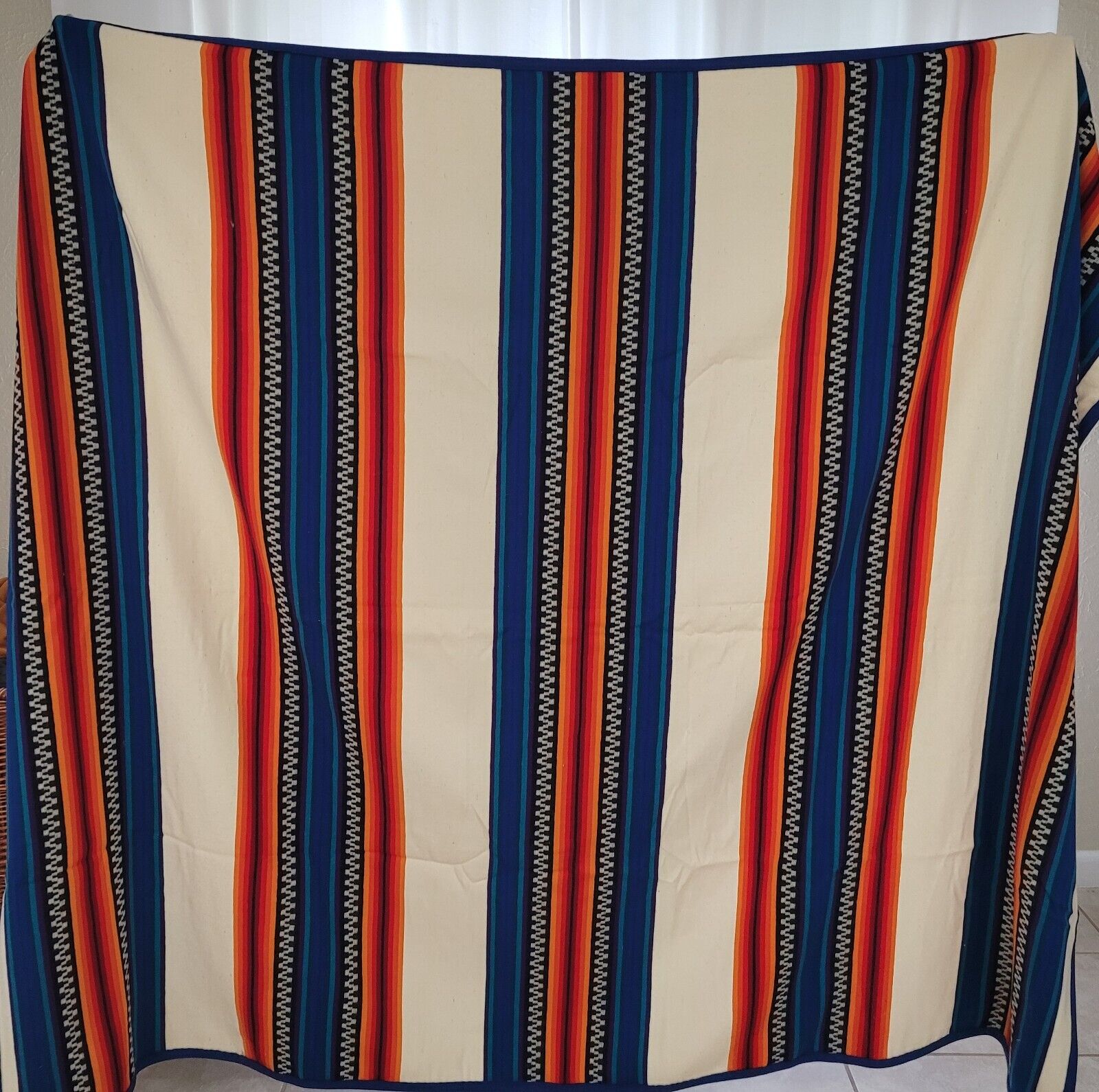 Pendleton Beaver State Virgin Wool Indian Blanket 64x76 Red Blue Orange White