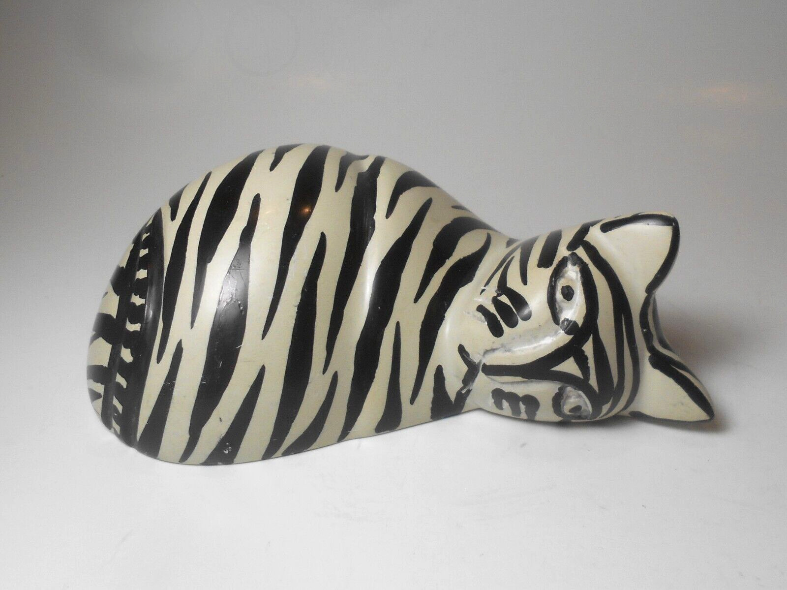 Black & White Striped Cat Kitty Stone Figurine Sculpture