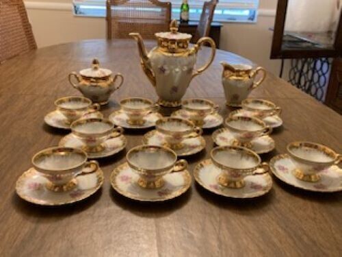 Antique Mitterteich Bavaria Tea Set Teapot/Sugar/Creamer 11 Cups & Saucers