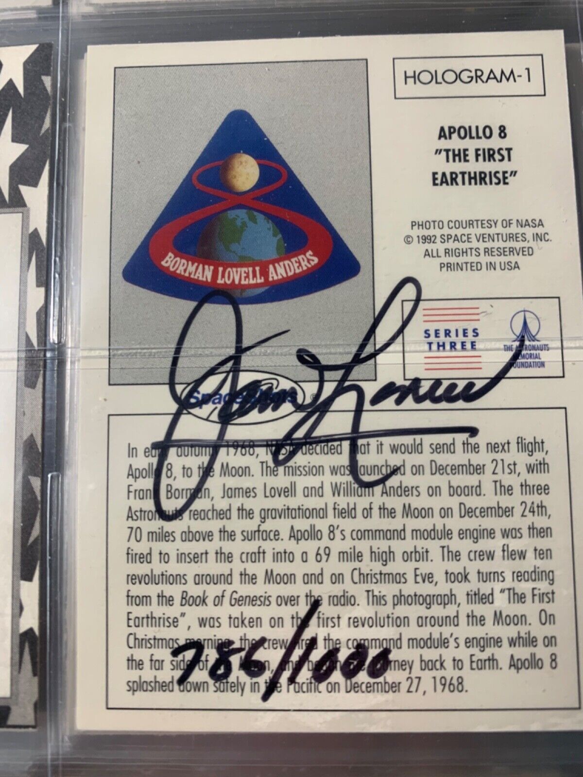 JAMES LOVELL SIGNED SpaceShots Hologram Card Earth Rise Apollo 8 mission