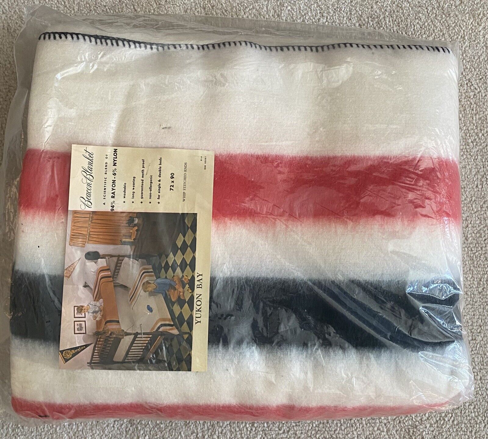 Vintage Beacon Blanket Yukon Bay Striped 72” X 90” Sealed In Bag