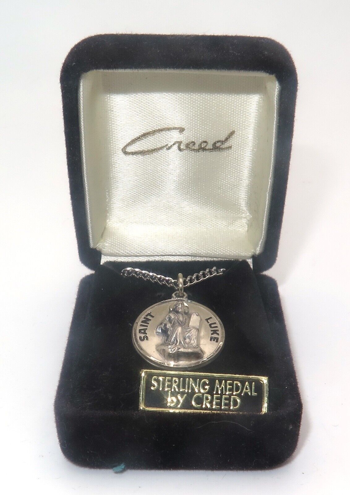 NIB Sterling Silver 925 Creed Saint Luke Medal Christian Pendant Necklace Box