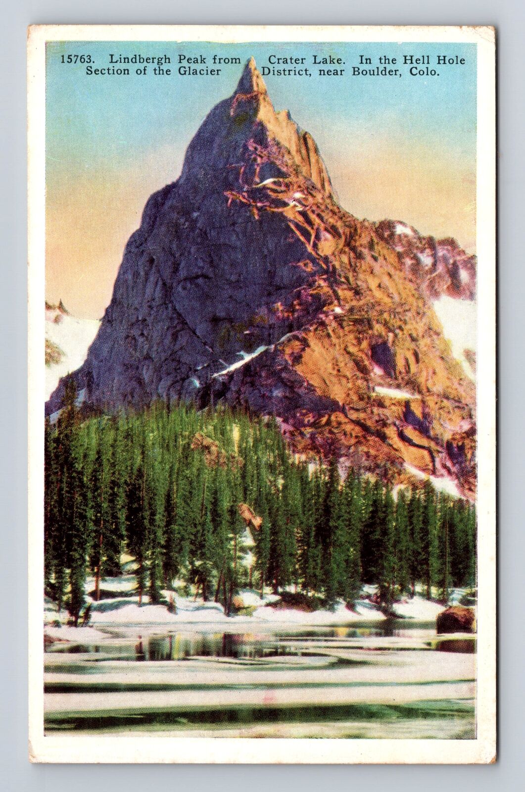 Boulder CO- Colorado, Lindbergh Peak From Crater Lake, Antique, Vintage Postcard