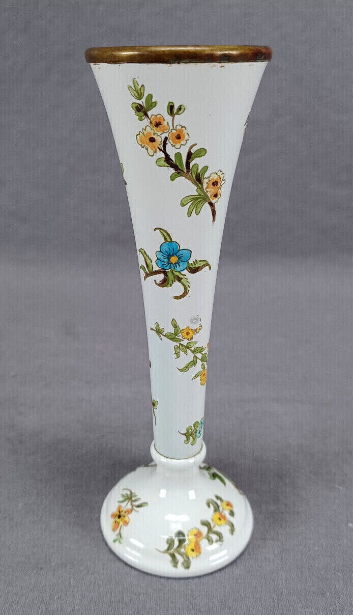 Vintage Halcyon Days Bilston & Battersea Enamels 5 3/8 Inch Floral Vase