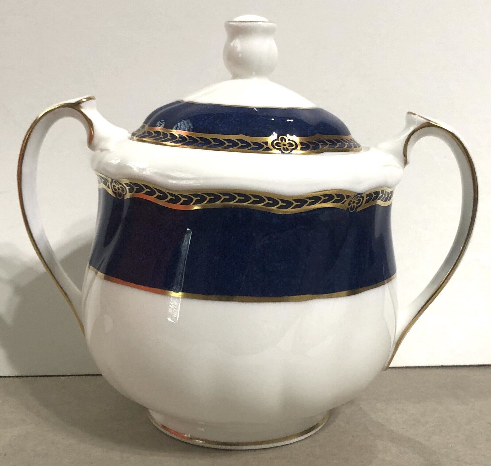 Vintage Wedgwood Bone China Sugar Bowl Crown Sapphire Pattern EUC