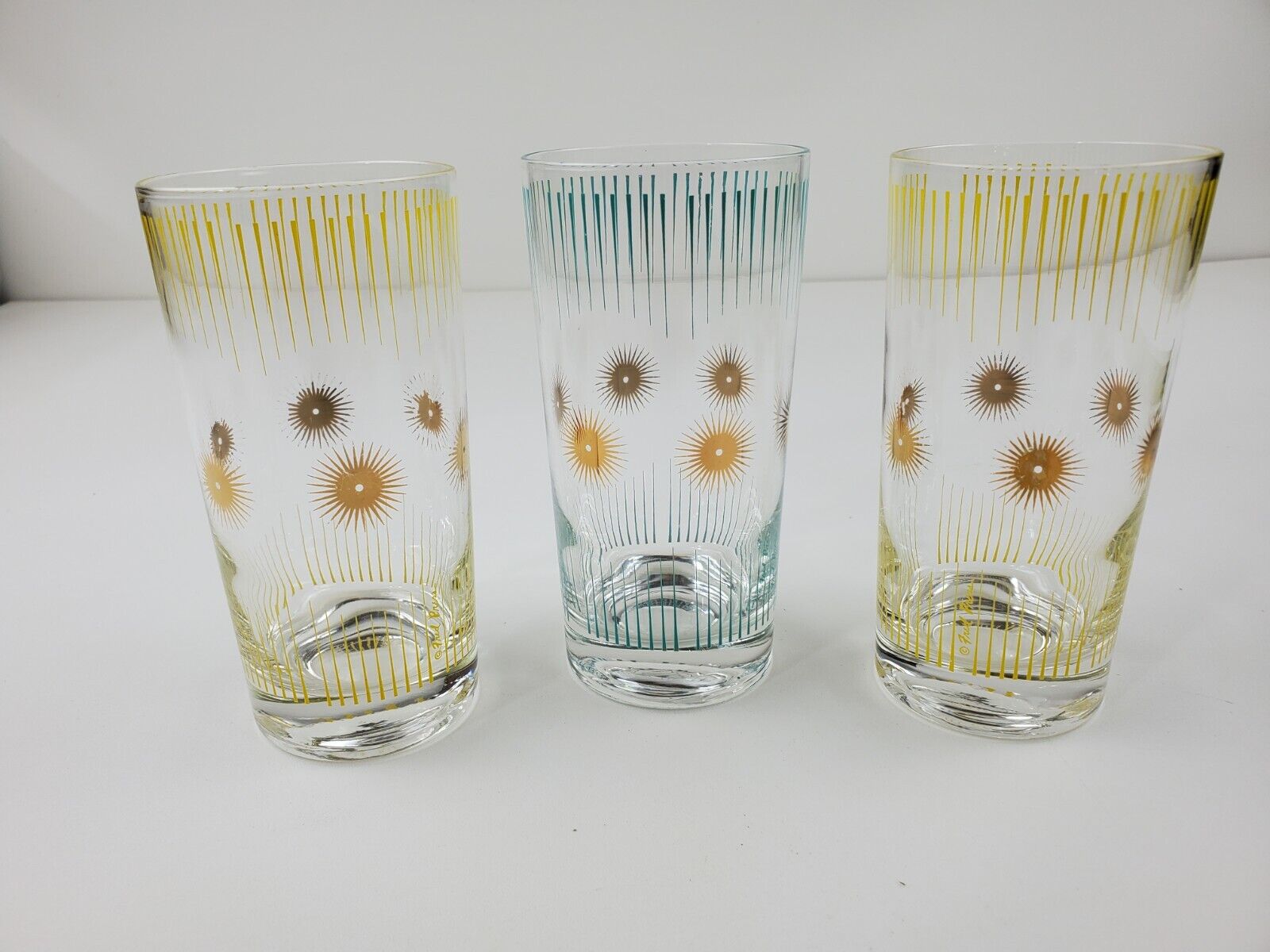 Fred Press Highball Glasses Atomic Sunburst (Set of 3) Blue and Yellow