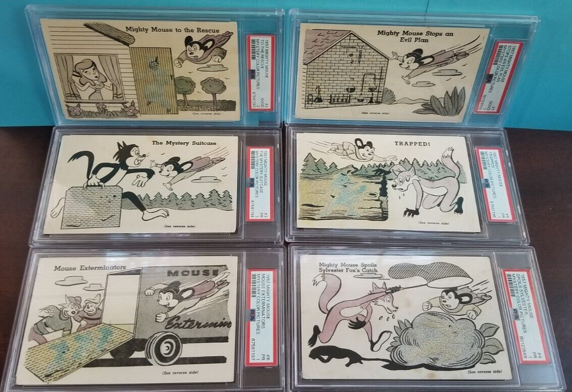 💥 Post Cereal 1957 Complete MIGHTY MOUSE Rc Set PSA Graded ALL 6 Cards RARE 💥