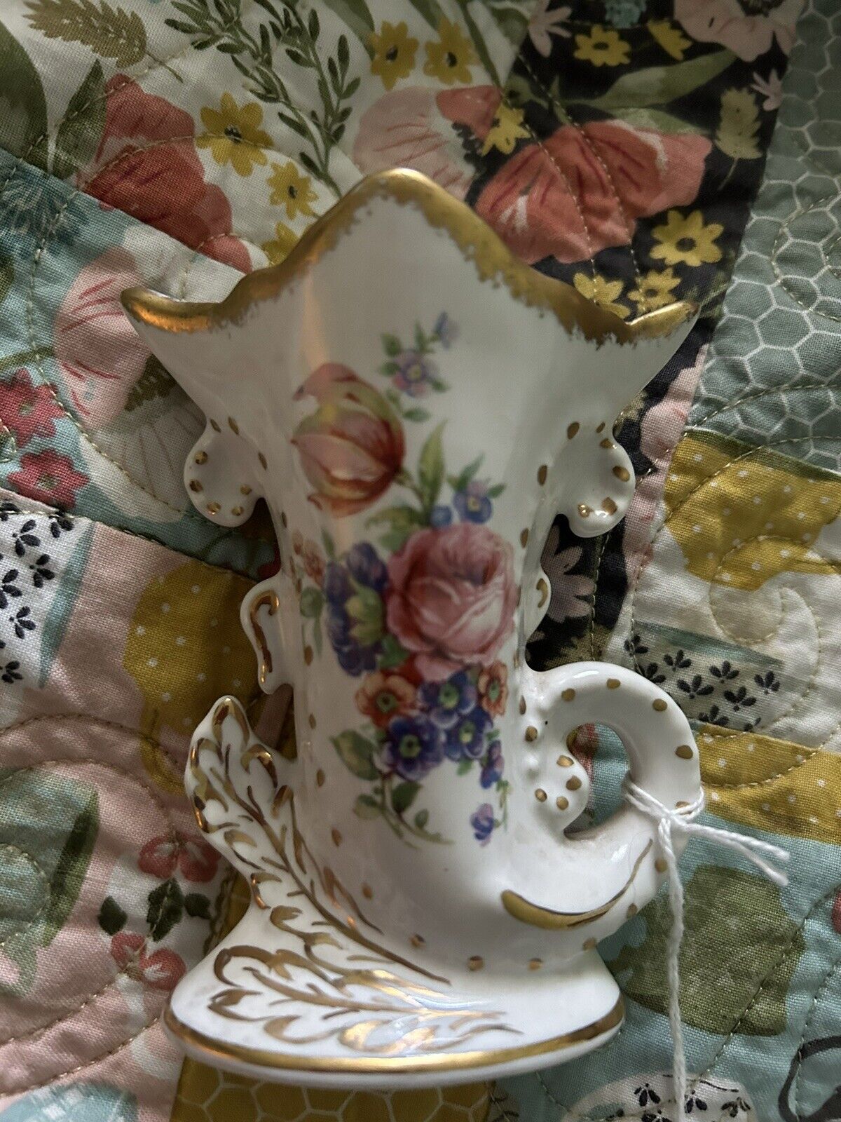 RARE Vintage Amoges Small Vase Hand Painted & Gold Embellished Porcelain 4.5\