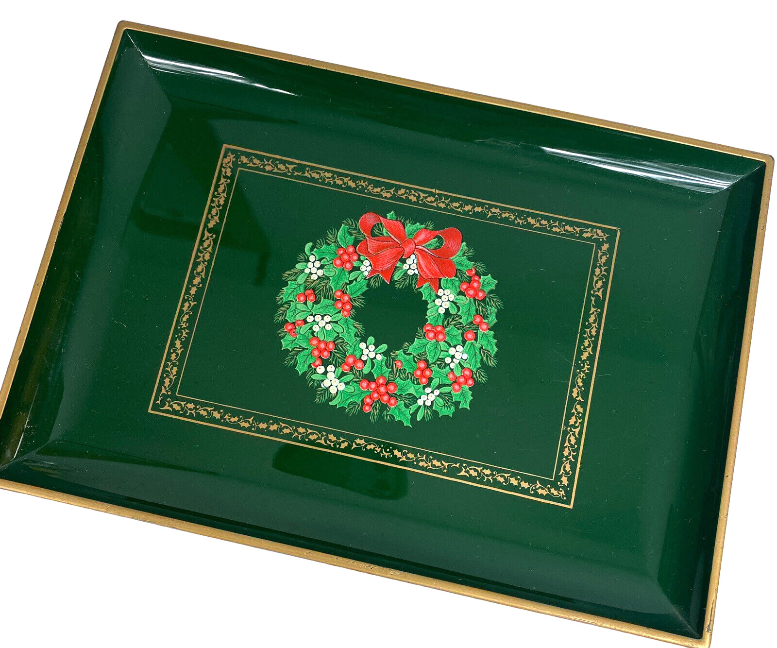 Christmas Lacquer Tray Otagiri Wreath Green Serving Display Japan Lacquerware