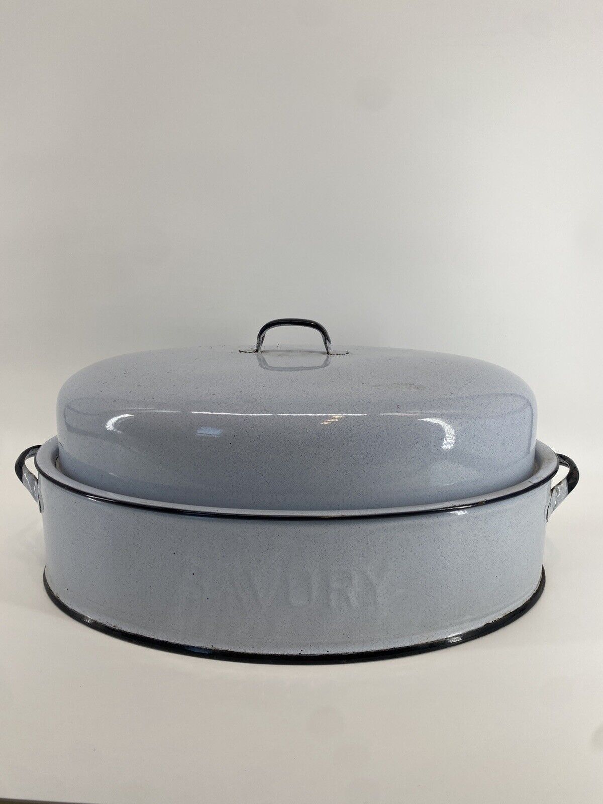 Vintage Savory Blue Speckled Enamel Roaster Pan with Lid