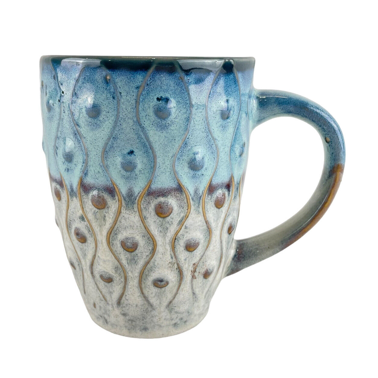 PRIMA DESIGN Pottery Single Textured Blue Hobnail Wave Coffee Mug Tea Cup 18 oz