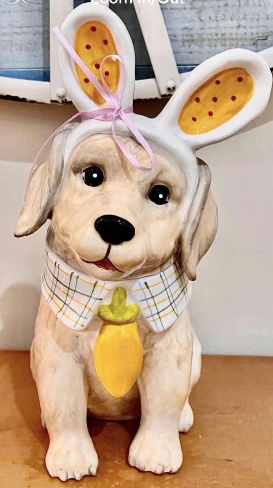 Blue Sky Lab Golden Retriever Easter Bunny Dog Cookie Jar 12” NEW Auth Retailer