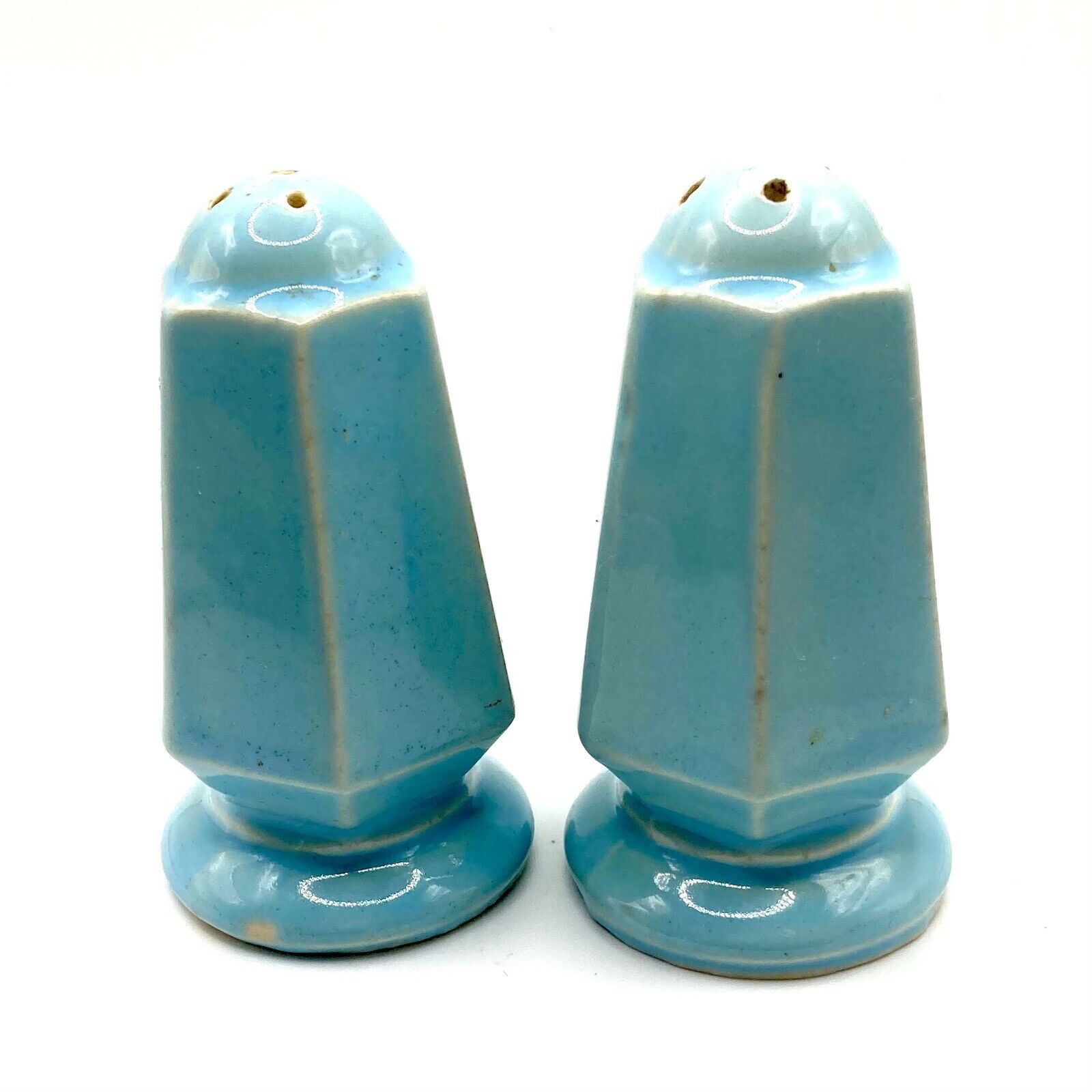 Vintage Art Deco Light Blue Turquoise Salt & Pepper Shakers With Corks Ceramic