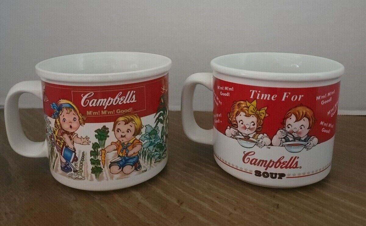 Vintage 1998 Time For Campbell's Soup Set of 2 Coffee Cup/Mug Houston Harvest