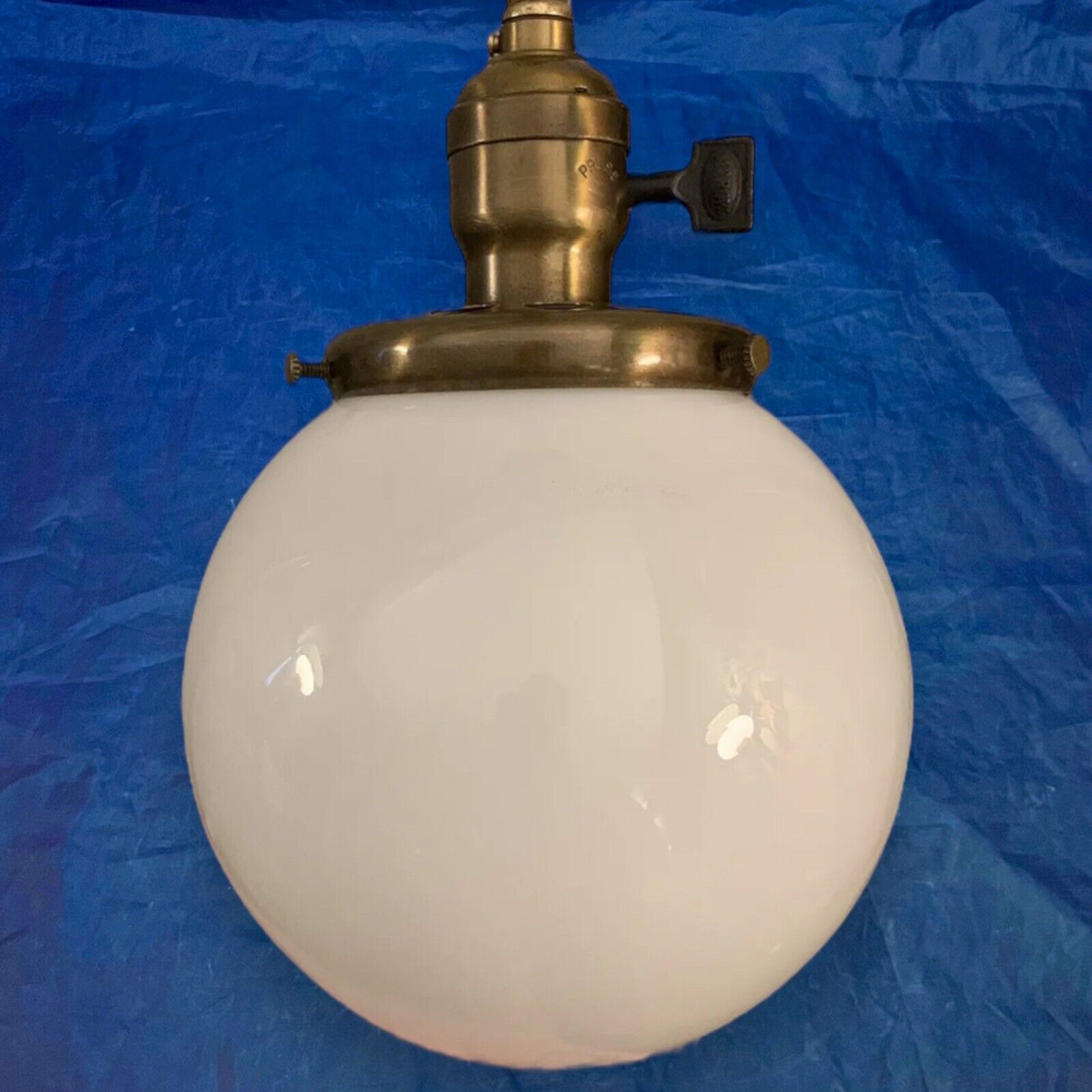 18” Long Pendant Entry Light Brass Wired With Round Globe White 18i
