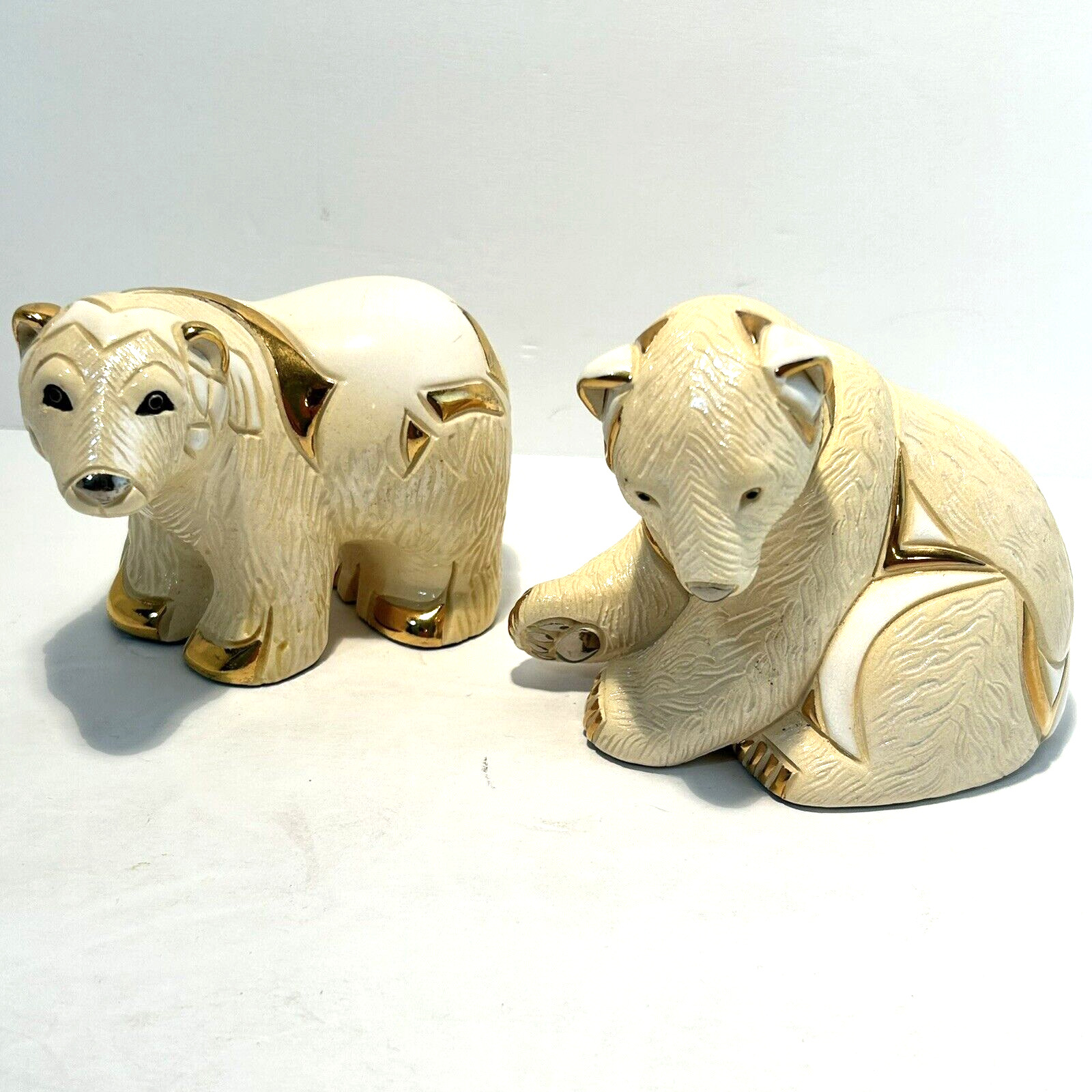 Artesania Rinconada De Rosa Polar bear Collectible figurine set of 2 gold plated