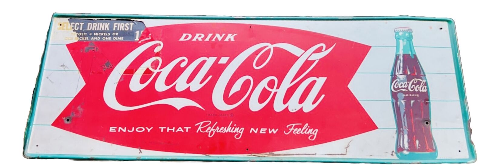 Early 50\'s Drink Coca Cola Enjoy That Refreshing New Feeling Sign 31.5\