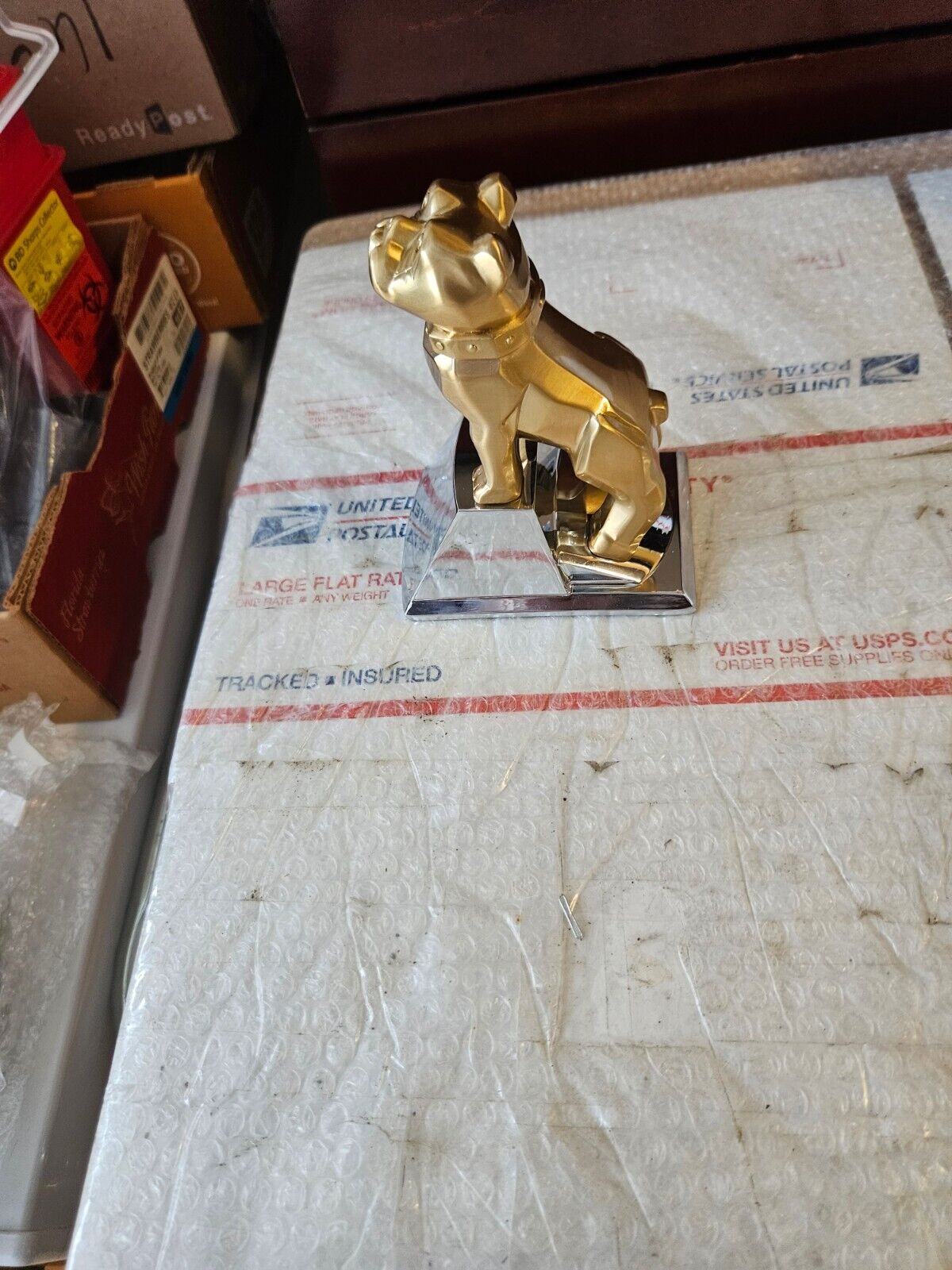 Brand New Authentic OEM Mack Gold Plated Bulldog On A Chrome Base