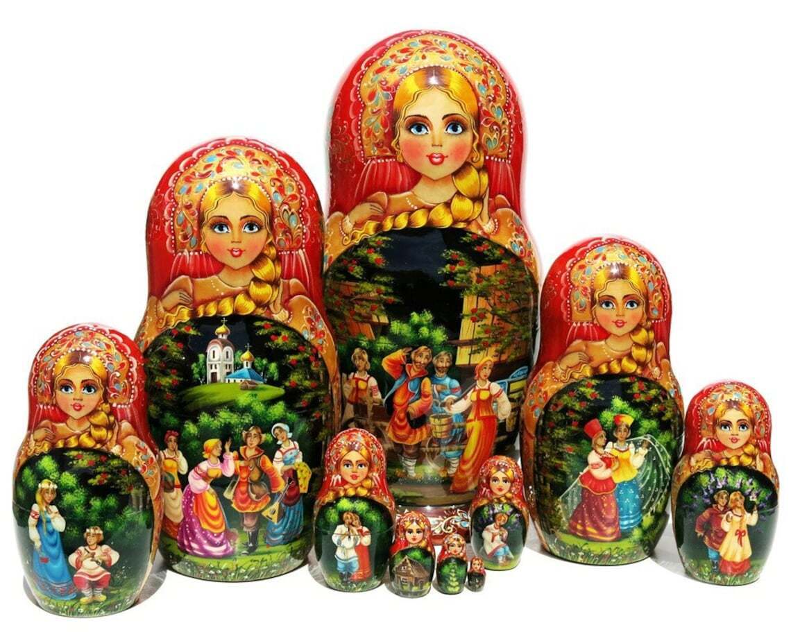Huge Authentic Russian Nesting Doll Kalinka Exclusive 10 Piece Stacking Doll Set