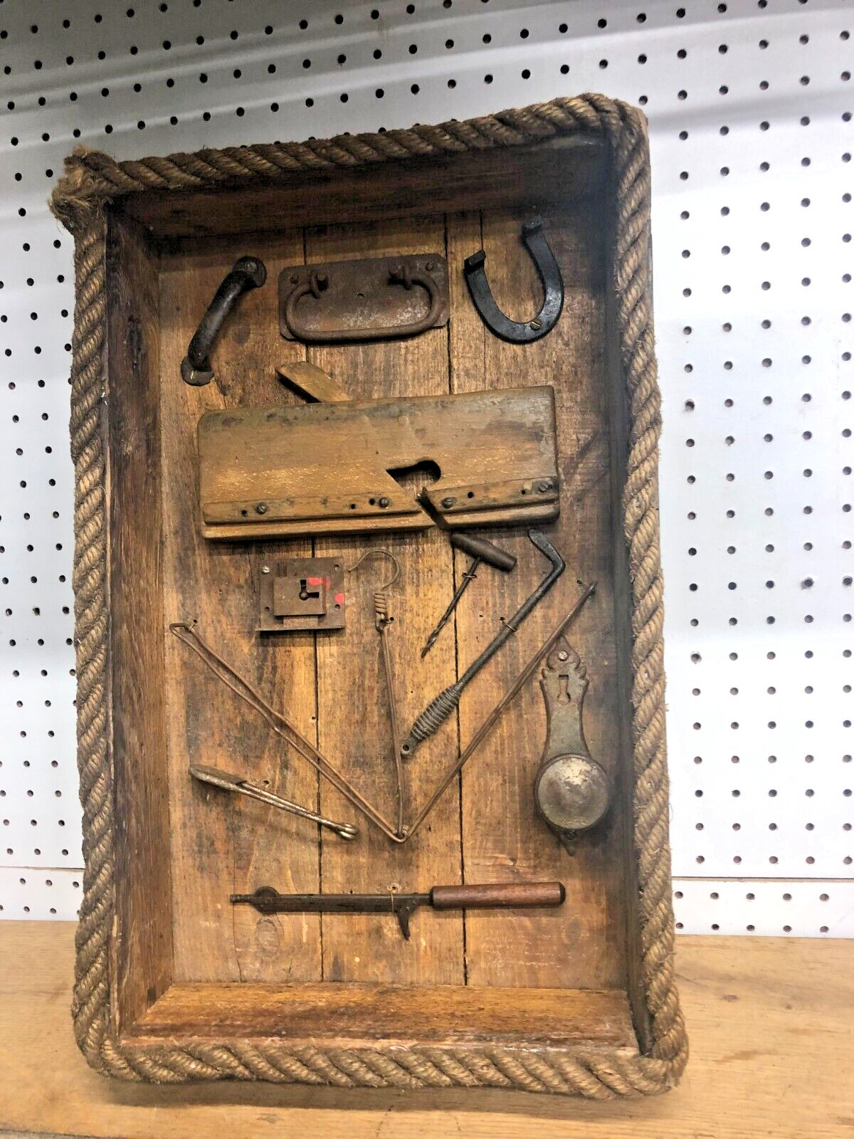 VINTAGE SHADDOW BOX WITH OLD TOOL DISPLAY