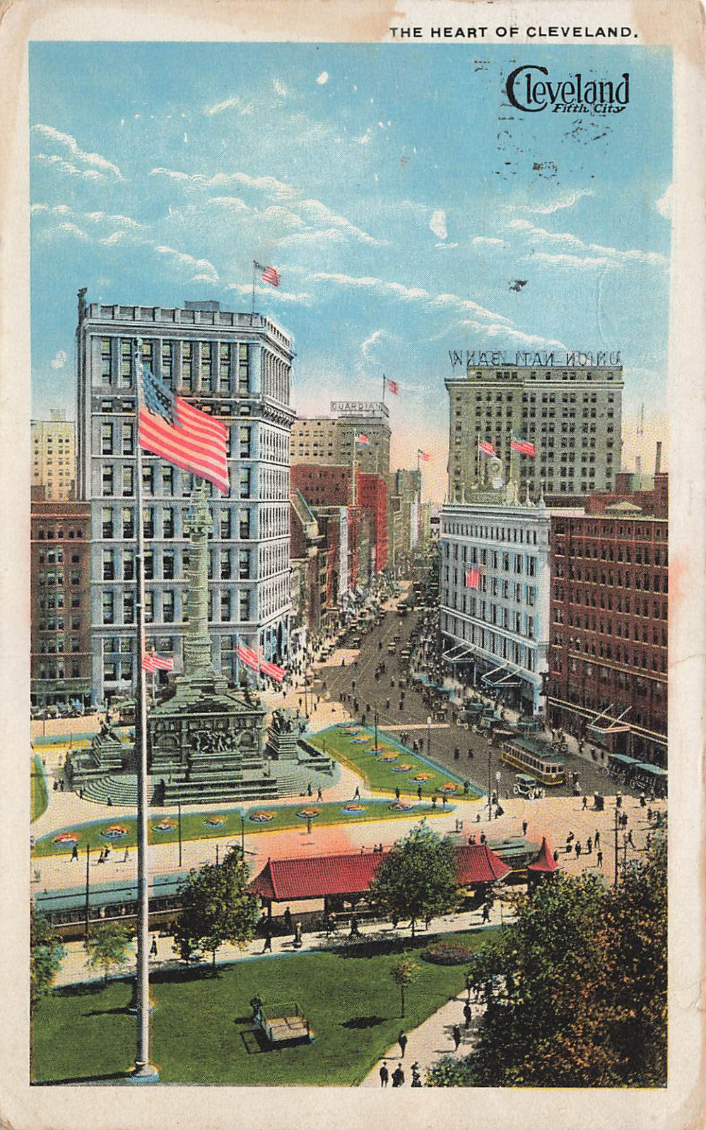 CITY CENTER HEART DOWNTOWN POSTCARD CLEVELAND OH OHIO 1921