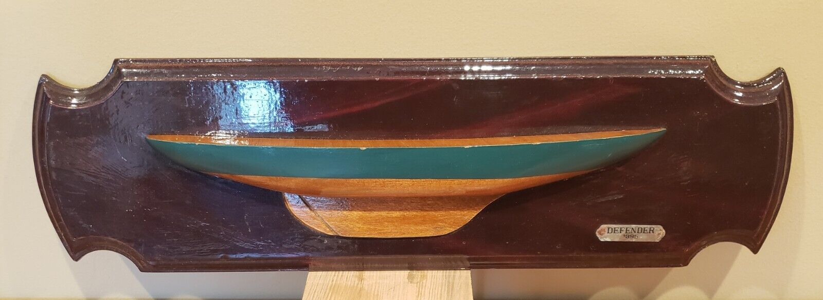 Vintage Defender Half Hull Model on Wooden Plaque Nauitcal Decor