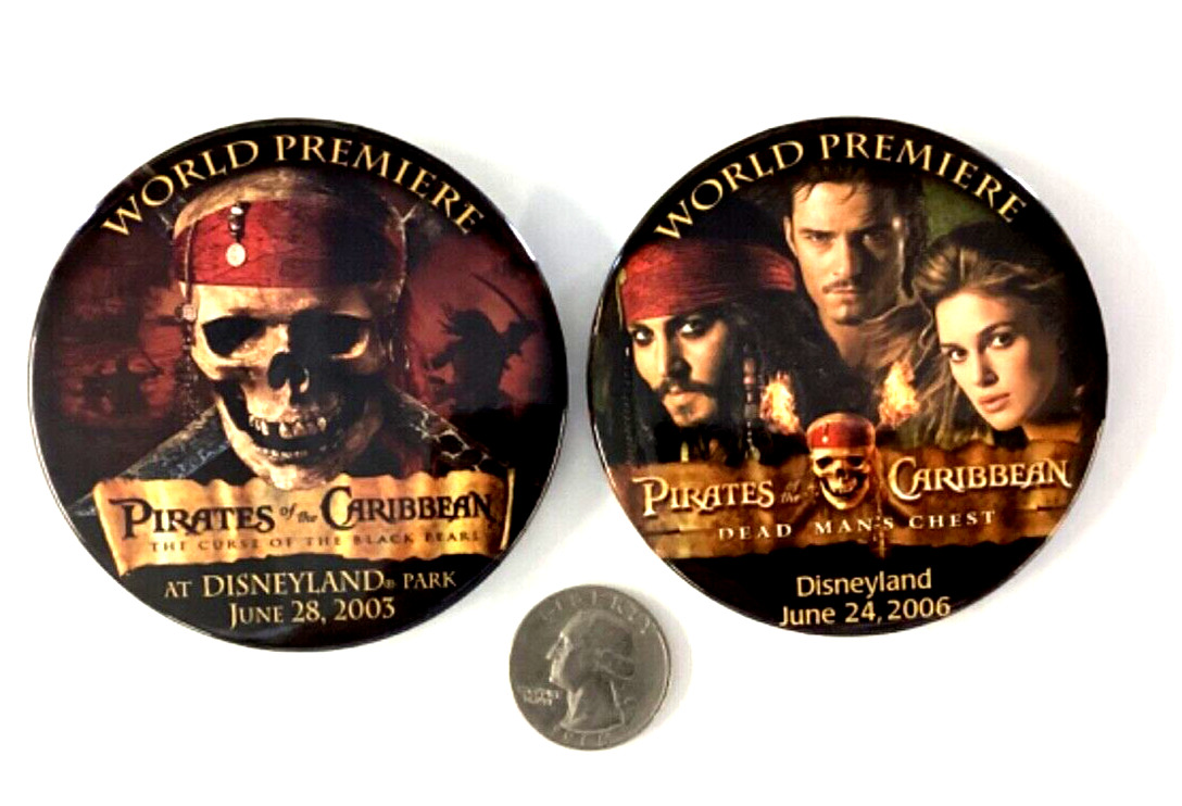 Disneyland world premiere movies Pirates of the Caribbean pin back buttons (2)