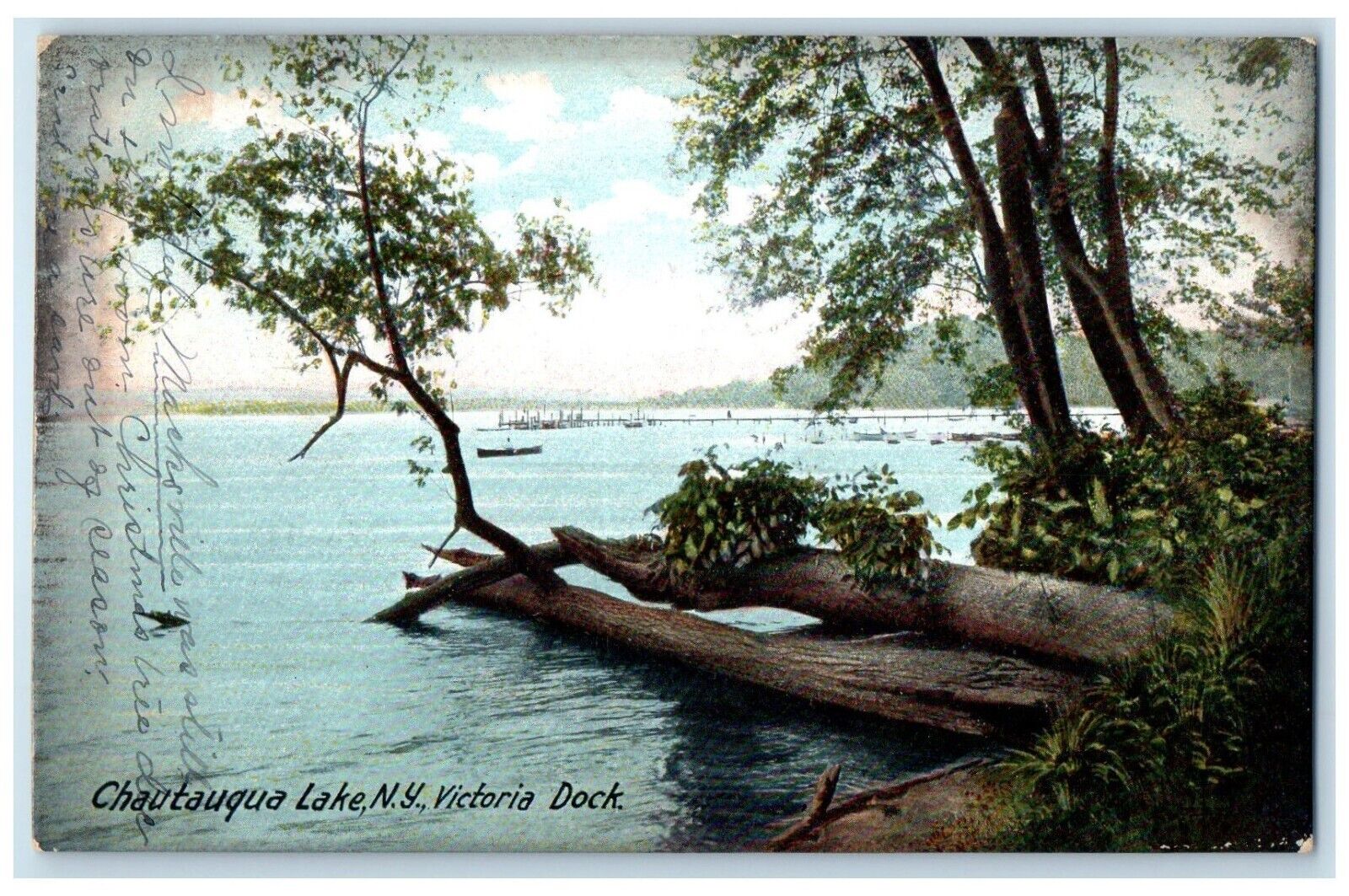 1906 Victoria Dock Log Swamp River Lake Boat Chautauqua Lake New York Postcard