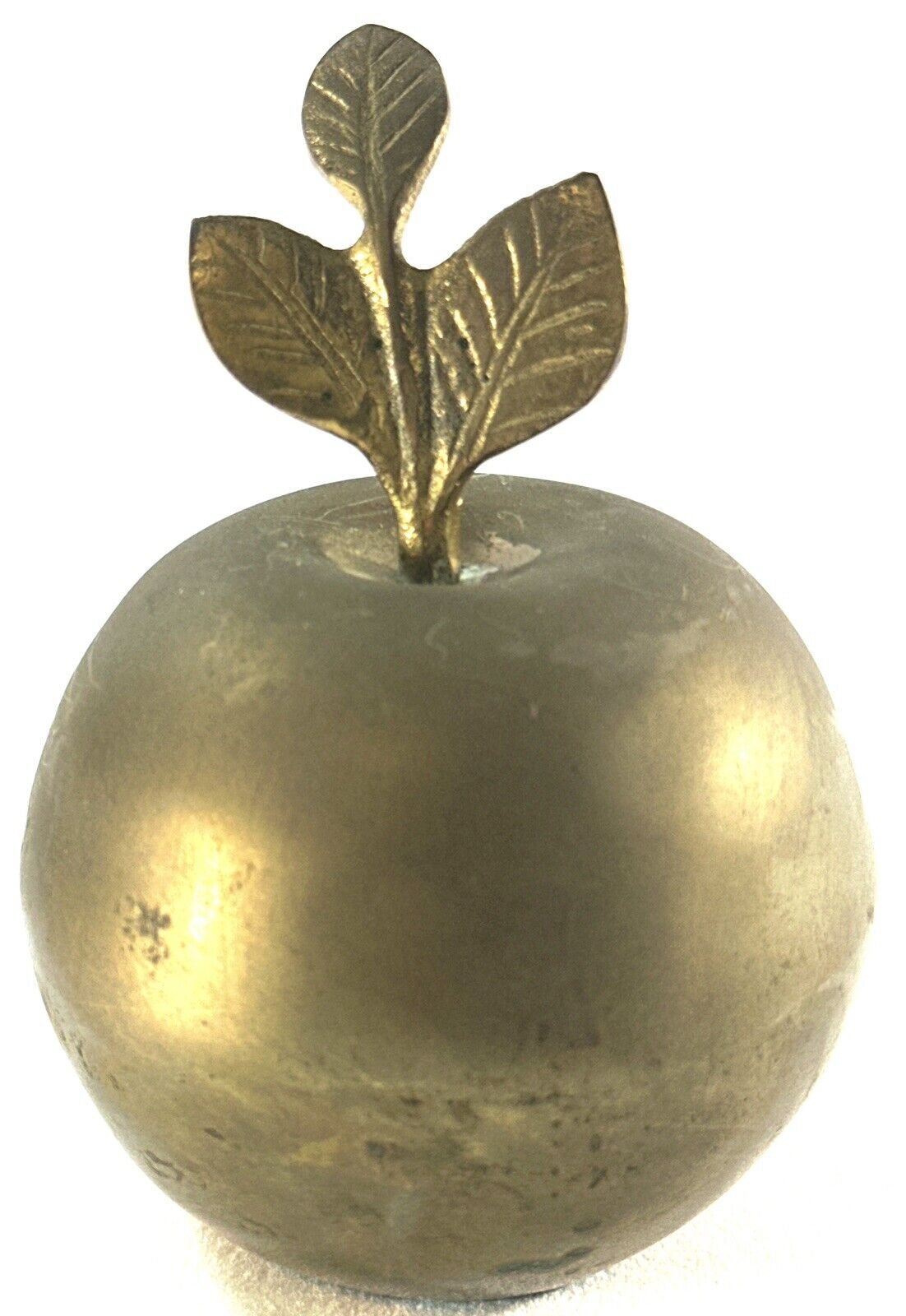 Vintage Heavy Brass Apple Paperweight 5” Three Leaves