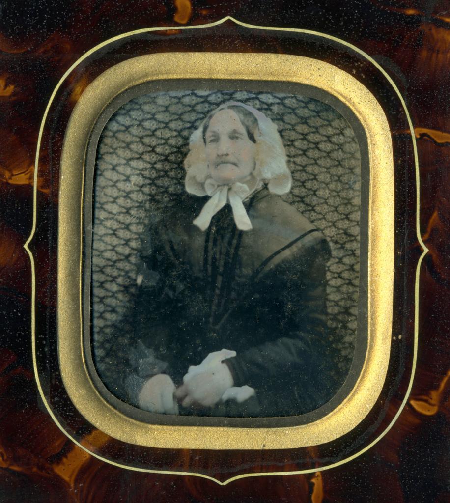 1850s French Ambrotype Portrait Elderly Woman, Faux Tortoiseshell Passe-partout