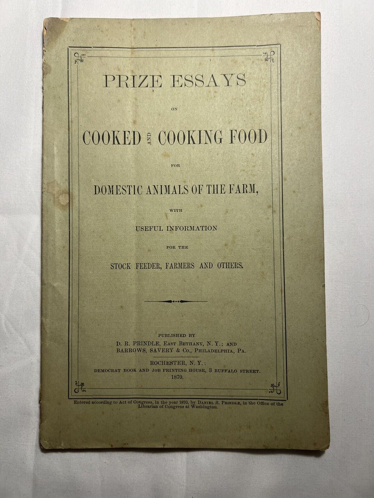 1870 Farm Animal Recipe Book Cooked Food Recipes For Livestock Farmer Fermenting
