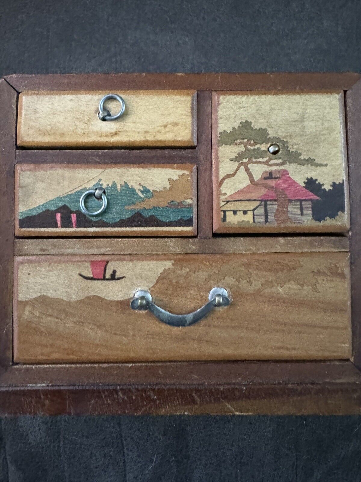 Vintage Japanese Wood Dresser (Made In Japan) Missing One Handle.